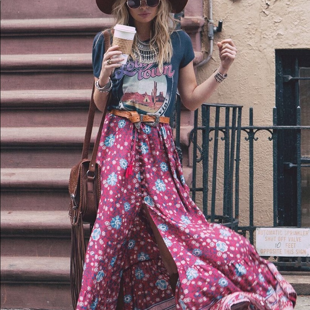 Spell Folk Town Maxi Skirt in Red